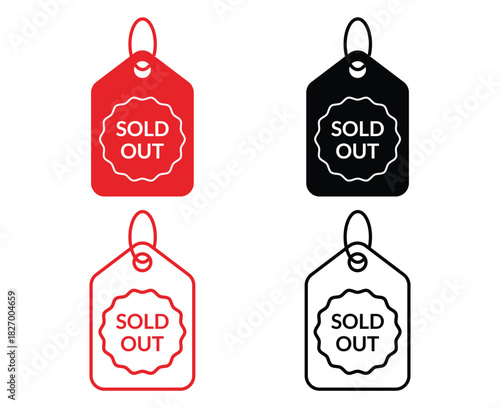 Sold out icon sticker. Sold out icon label. Sold seals icon. Sold out icon tag. Sticker sold out icon