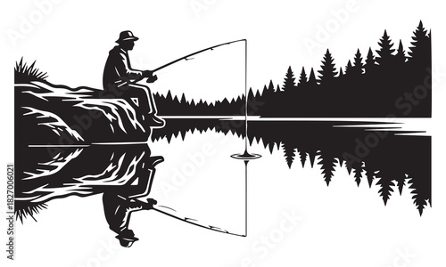 Fishing & Diving Silhouette Vector Bundle: Fisherman, Fish Hooks, Scuba Divers, and Nature Scenes Graphics