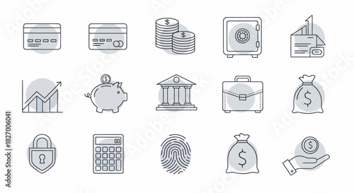 Collection of Financial and Business Icons with a Hand-Drawn Style.