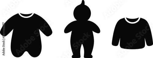 Baby outfit, silhouette, infant figure, baby shirt, clothing icon, newborn, childwear, minimal design, flat vector illustration