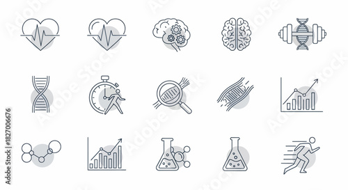 Collection of Science and Health Icons with Medical and Fitness Themes.