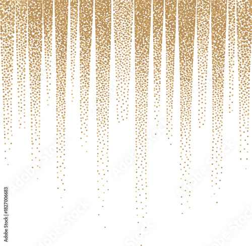 Falling gold confetti dots on white background celebration