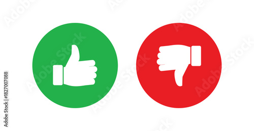 thumb up and down, A graphic showing a green thumbs up and a red thumbs down on a white background for feedback