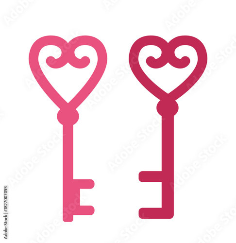 Set of valentine's day heart shape key flat vector illustration.
Love key element clipart.
White background.