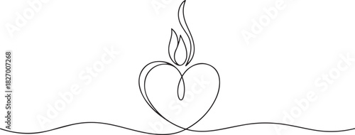 Burning fire candle continuous one line drawing