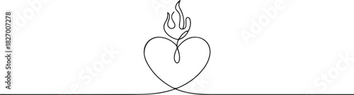 Burning fire candle continuous one line drawing