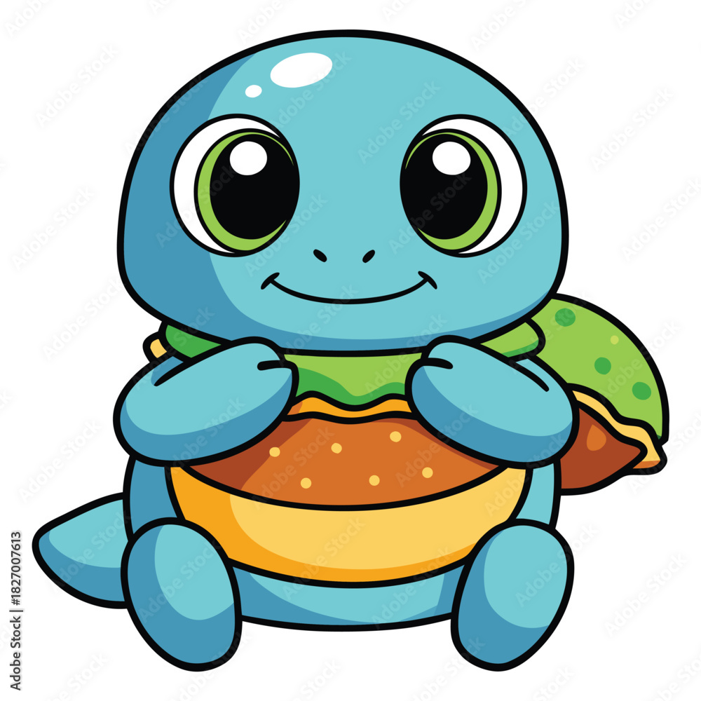 Naklejka premium A cute green cartoon frog and turtle animal character illustration