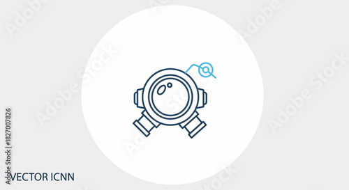 Vintage Diving Helmet Icon with Blue Outline.