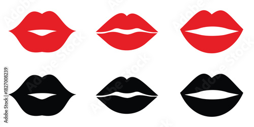 Female Lips & Mouth Icon Set – Silhouette, Flat and Vector Illustration Collection