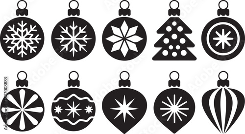 Christmas icon set ornament silhouette vector
