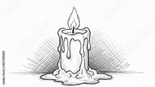 Hand-drawn candle with melting wax for invitations, Halloween projects, or creating a cozy atmosphere with its flickering light and simple elegance