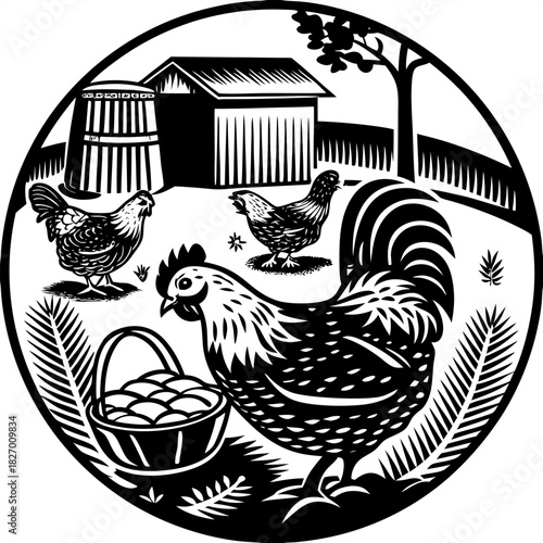 Closeup shot of a hen sitting on the grass with its chicken