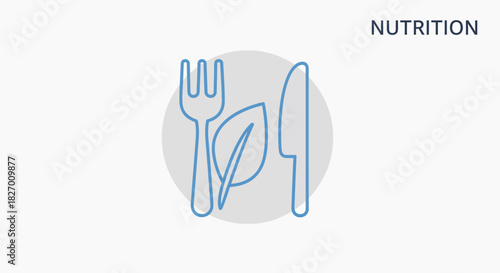 Nutrition icon with fork knife and leaf symbol.