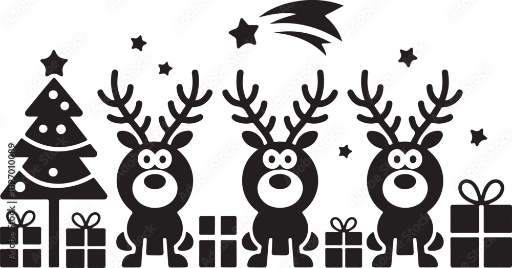 Fototapeta premium Christmas Silhouette Vector Moose and Gifts