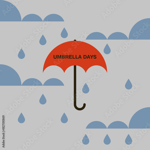 Umbrella flat vector illustration with raindrops. Rainy Weather. Nature. Seasons.