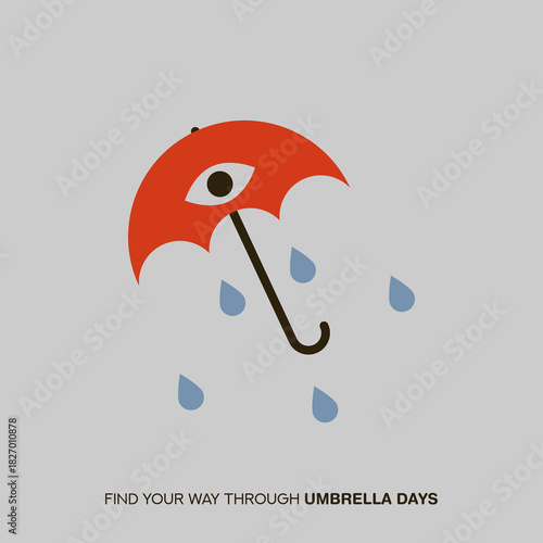 Umbrella flat vector illustration with raindrops. Rainy Weather. Nature. Seasons.