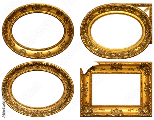 Ornate golden frames on black background