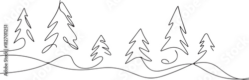 Christmas trees line art vector decoration,background, invitation