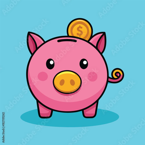 A funny pink pig with a cute smile is a cartoon animal vector illustration on a farm that could be used as a piggy bank icon