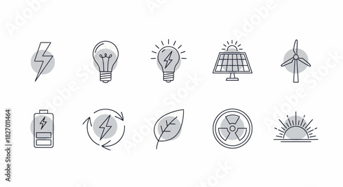 Set of hand-drawn icons representing renewable energy and environmental concepts.