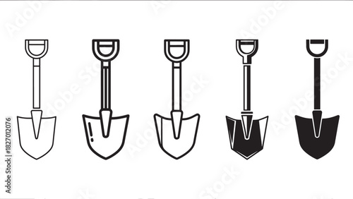 Shovel icon set vector illustration of various digging tools for gardening construction and ground work outline and solid design elements Vector