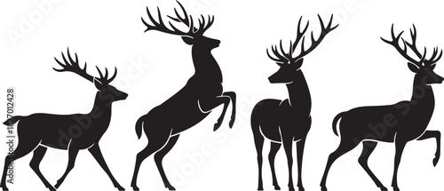 Deer silhouette vector set, Collection of reindeer silhouette isolated on white background. vector illustration