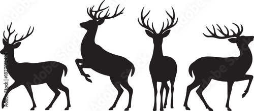 Deer silhouette vector set, Collection of reindeer silhouette isolated on white background. vector illustration