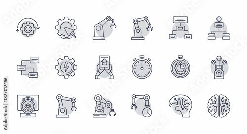 Set of Industrial Automation and Technology Icons.