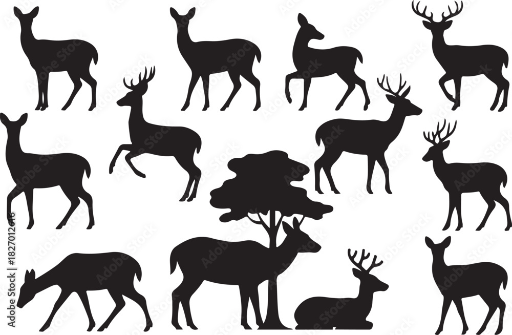 Fototapeta premium Deer vector silhouettes Illustration design