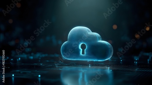 Glowing cloud with a keyhole a symbol of secure cloud computing data protection and cybersecurity