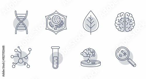 Collection of Science and Biology Icons with Medical and Research Themes.