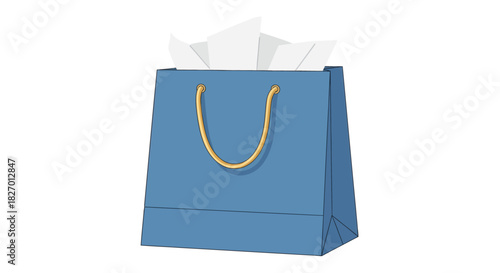 A blue gift bag with tissue paper peeking out, perfect for shopping or presents