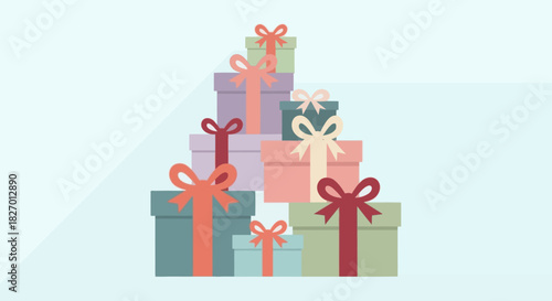 Stack of colorful gift boxes with ribbons, ideal for celebrations and special occasions