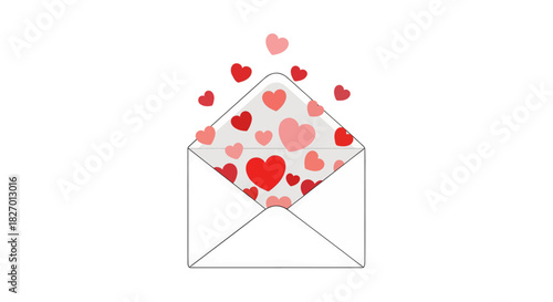 A White Envelope Bursting with Red and Pink Hearts, Symbolizing Love and Affection