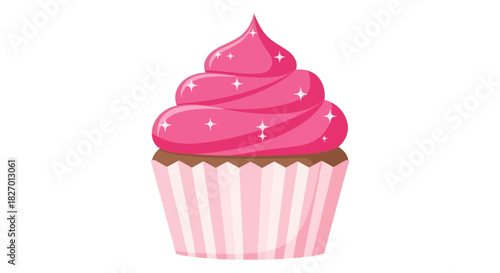 A delightful pink frosted cupcake with sparkling sprinkles, perfect for celebrations and sweet treats