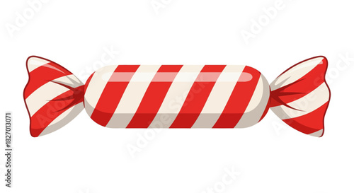 Striped hard candy in red and white wrapper, a sweet treat with a classic design