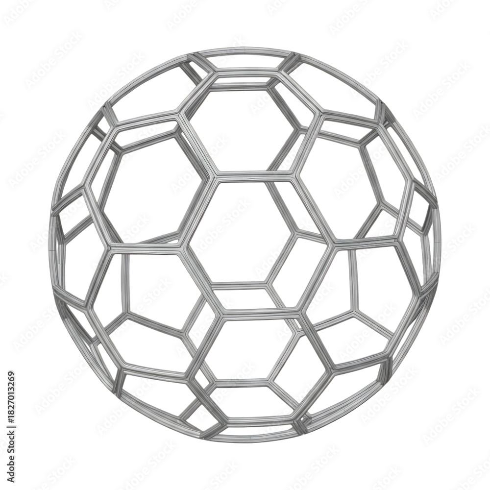 Fototapeta premium Geometric wireframe sphere with hexagonal and pentagonal mesh structure isolated on transparent background