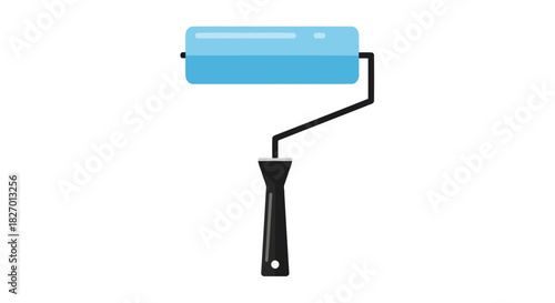 Illustration of a blue paint roller with a black handle on a white background