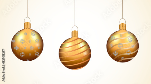 Three golden easter eggs hanging on strings