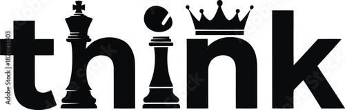 Think word with chess pieces king queen logo