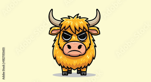 Angry highland cow cartoon illustration