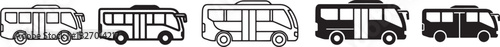 Public transportation bus icons vector set, including outline and solid styles. passenger vehicles for commute, travel, urban transit. Vector