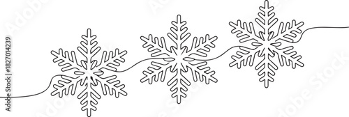 Hello winter and christmas snow flakes one line drawing decoration vector illustration
