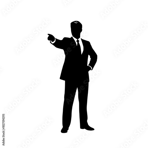 Dynamic business leader pointing with confidence, directing vision forward, modern professional ready for success, motivational icon for corporate leadership