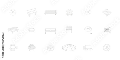 Outdoor Furniture and Umbrella Line Art Collection