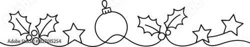 Merry Christmas decoration. Continuous one line drawing art