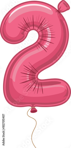 Pink number two balloon with string vector