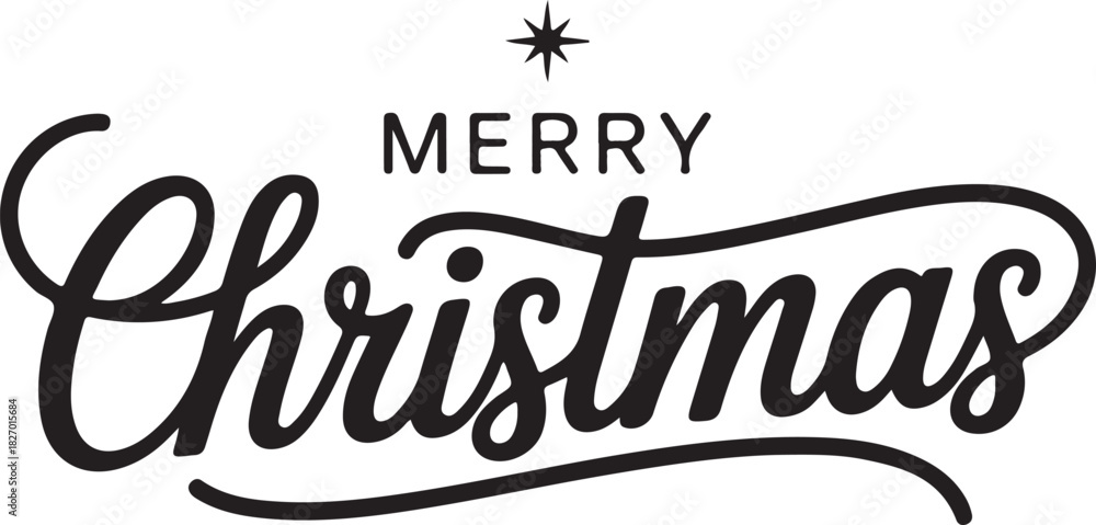 Fototapeta premium Merry Christmas elegant calligraphy and Bethlehem star. Holy night vector handwriting concept for xmas greeting card or church service invitation