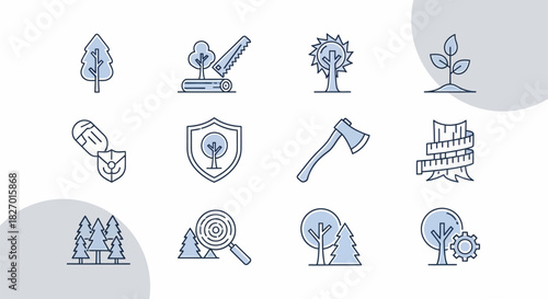 Collection of stylized icons representing forestry and nature conservation themes.
