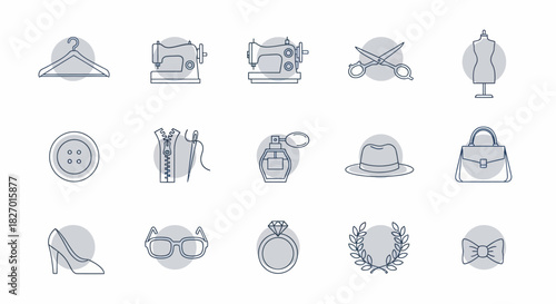 Collection of fashion and sewing related icons in a grid layout.